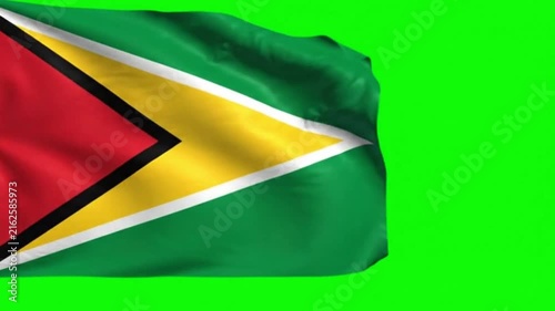 Guyana Flag Waving in the Wind on Green Screen Background, Guyanese National Flag Chroma Key