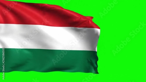 Hungary Flag Waving in the Wind on Green Screen Background, Hungarian National Flag Chroma Key