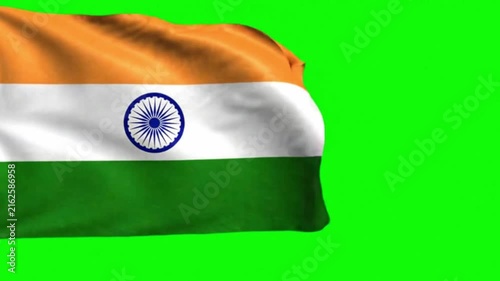 India Flag Waving on Green Screen, Chroma Key Background