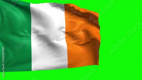 Ireland Flag Waving on Green Screen, Chroma Key Background