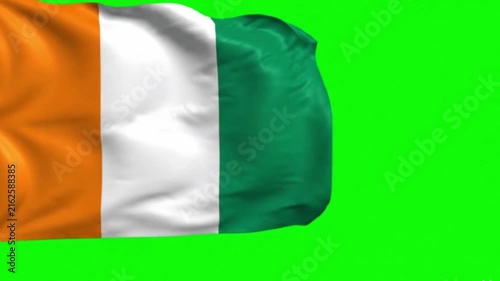 Ivory Coast Flag Waving on Green Screen, Chroma Key Background