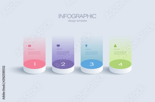 Obraz na płótnie 3D Cylindrical Infographic Histogram. 3D layout for data visualization with four steps or options