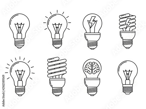 Creative light bulb ideas illustration set