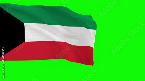 Kuwait Flag Waving on Green Screen, Chroma Key Background