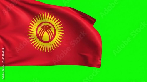 Kyrgyzstan Flag Waving on Green Screen, Chroma Key Background
