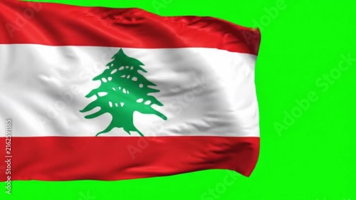 Lebanon Flag Waving on Green Screen, Chroma Key Background