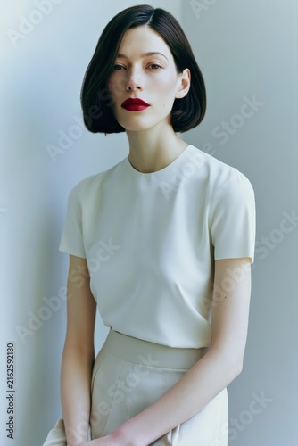 Stylish Fashion Model Portrait with Trendy Bob Cut Hairstyle