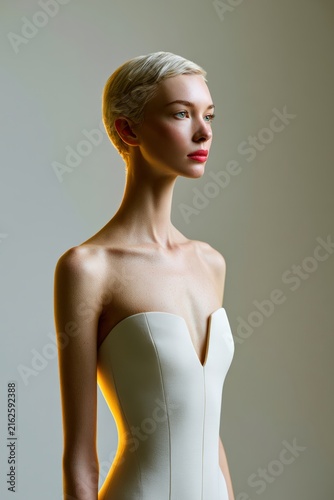 Elegant Strapless Bridal Dress Worn by Fashion Model