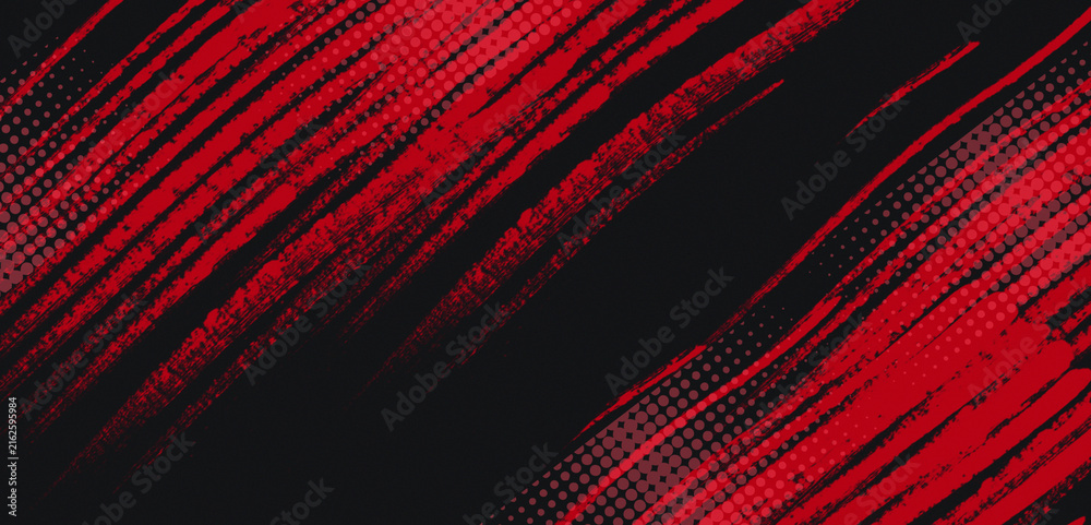 Fototapeta premium Red and Black Grunge Brush Stroke Background with Halftone Pattern