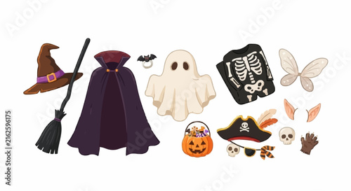 Quadro su tela assorted halloween costume accessories and decorations isolated on white backgro