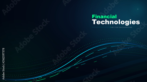 Financial technologies background with abstract glowing wave lines and digital dots