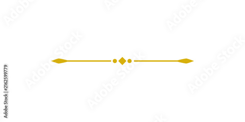 Decorative golden horizontal divider line with diamond and dots, isolated on transparent background