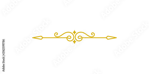 Elegant golden decorative divider with ornate swirls and arrow tips isolated on transparent background