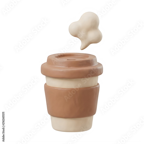 3d render of a hot coffee paper cup with steam isolated on transparent background
