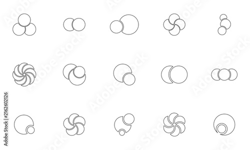 Simple overlapping circles vector drawing, version with three to seven objects, also interlocked rounds style.EPS 10