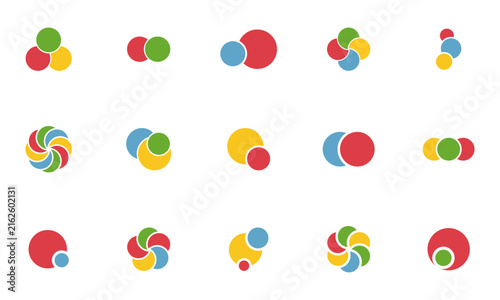 Simple overlapping circles vector drawing, version with three to seven objects, also interlocked rounds style.EPS 10