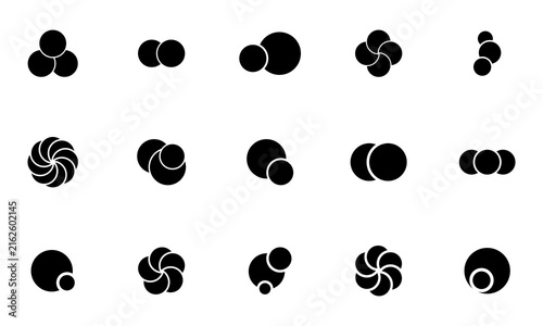 Simple overlapping circles vector drawing, version with three to seven objects, also interlocked rounds style.EPS 10
