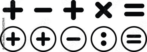 Canvastavla Math symbol icons, plus minus multiply divide and equal signs for arithmetic education calculators, school worksheets, digital interfaces, and learning activities