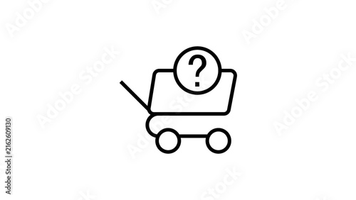 Minimalist black and white shopping cart line art with question mark icon for retail help