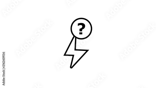 Conceptual lightning bolt flash icon with question mark circle for quick ideas and power