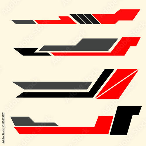 Set of abstract red and black racing stripe decals for automotive wrap or sports car graphics