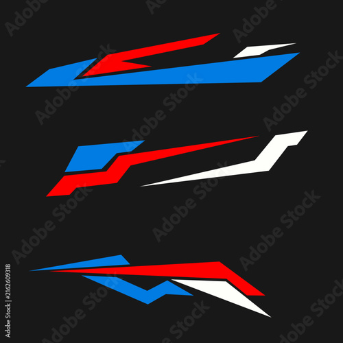 Dynamic red and blue sports car decal graphics for automotive vinyl wrap and vehicle styling