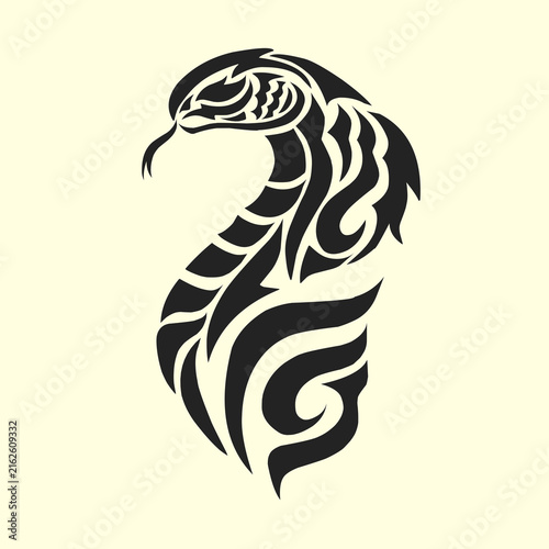 Stylized tribal snake head illustration featuring sharp aggressive curves and forked tongue