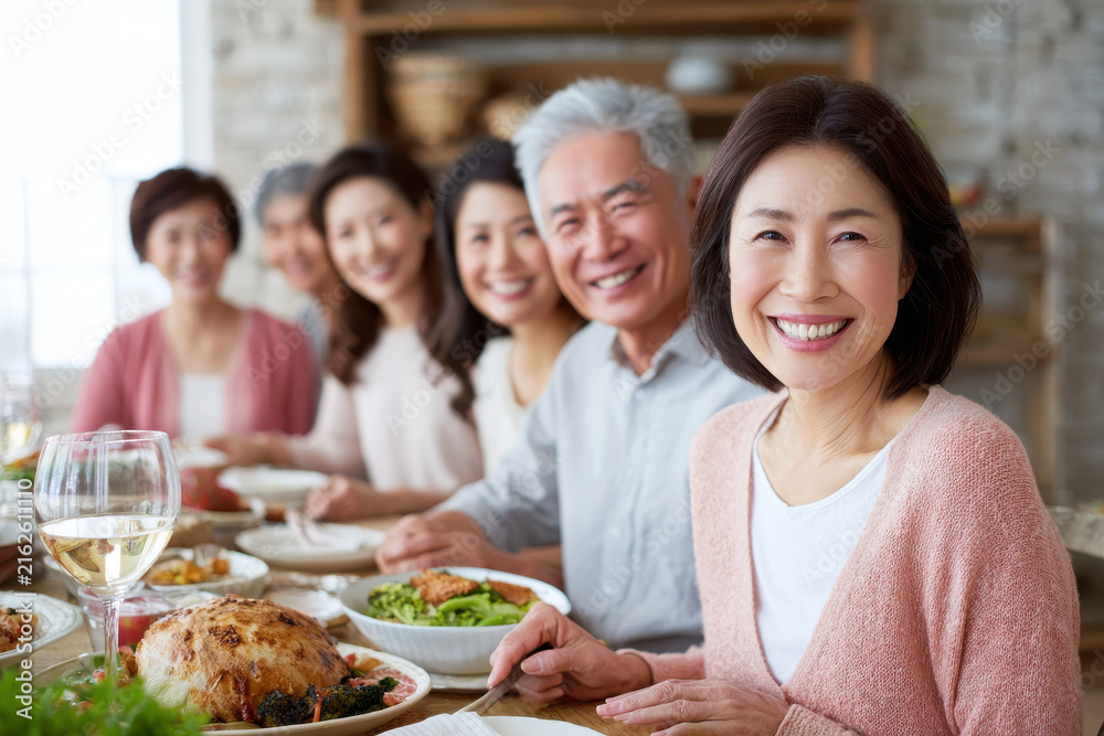 Fototapeta premium loving family gathers at cozy elegantly set dining table excitedly waiting for their guests