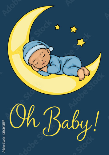 Obraz na plátně Oh Baby sleeping newborn vector illustration with cute infant resting on a yello