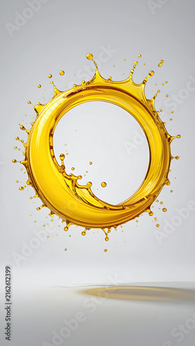 Golden Oil Splash in Circular Shape for Advertising and Design