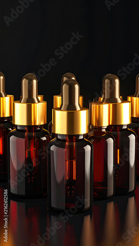Cosmetic Dropper Bottles with Gold Caps for Skincare or Beauty Products
