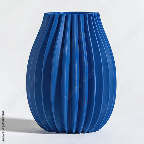 Modern Blue Decorative Vase with Vertical Ridges for Interior Design