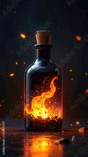 Glass Bottle with Fiery Flame Inside for Creative Design