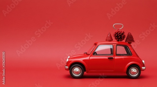 red car with christmas tree on roof