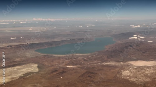 flying along Pyramid Lake, a saltwater lake in the geographic sink of the basin of the Truckee River, in Washoe County, northeast of Reno, Nevada USA - 4k aerial video footage 