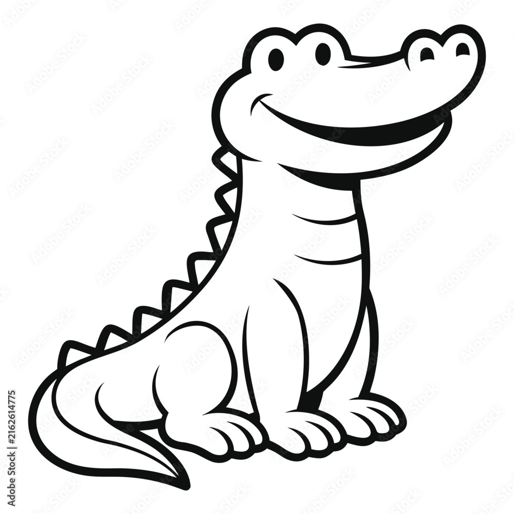 Obraz premium Cute Crocodile Cartoon Kawaii Alligator Line Art Vector Illustration
