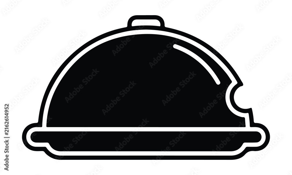 Fototapeta premium Elegant black and white line art illustration of a covered serving dish
