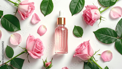 Elegant Pink Rose Scented Perfume Bottle with Flowers