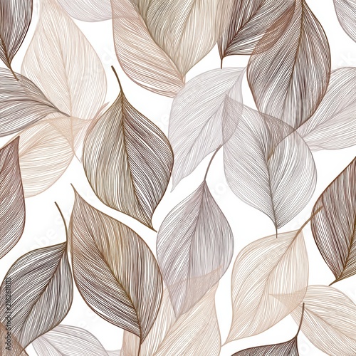 Abstract leaves seamless pattern beige background

