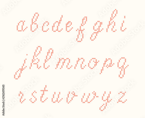 Принти на полотні Complete cursive cross-stitch lowercase alphabet set from a to z isolated on white background