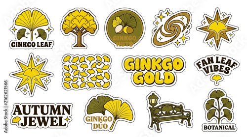 Ginkgo Biloba Autumn Sticker Pack Y2K Aesthetic Fall Leaves Collection