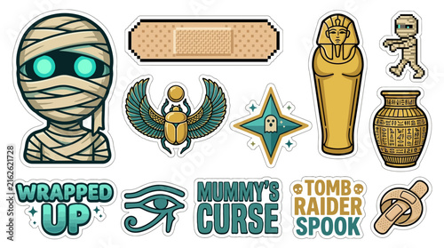 Mummy and Ancient Egypt Themed Sticker Pack with Y2K Aesthetic