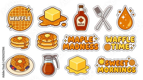 Cute Retro Y2K Autumn Waffle and Syrup Sticker Set