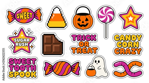 Retro Y2K Halloween Trick or Treat Sticker Pack with Candy and Spooky Elements