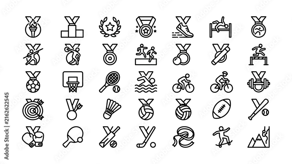Fototapeta premium Collection of various sports and fitness activity icons with transparent backgrounds