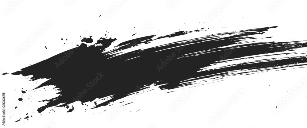 Obraz premium Abstract Grunge Brush Stroke Collection, Black Paint Marks with Rough Dry Brush Texture, Ink Splashes, Speckles, Grain and Distressed Edges.