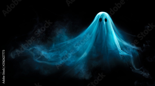 Ghost On Dark Background - Phantom Or Smoke And White Sheet Floating In The Night - Abstract Composition