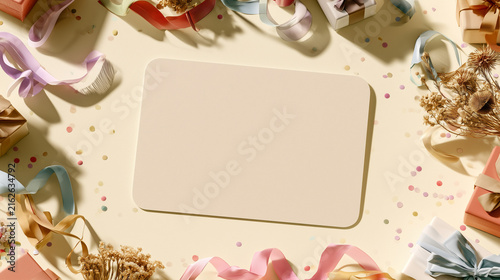 Minimal Beige Blank Card with Floral Decoration