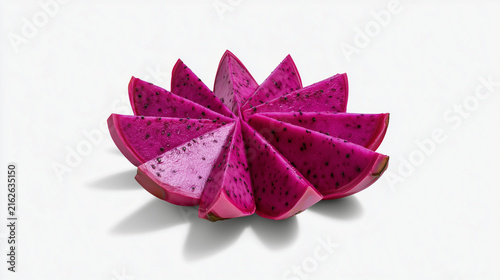 : Dragon Fruit Slices Arranged on White Background