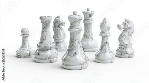 : Elegant Chess Pieces on White Background for Strategy Concept